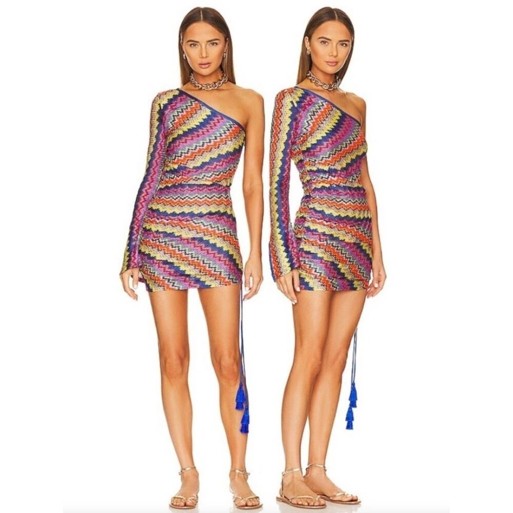 Alexis One-Shoulder Mini Dress in Multicolor Zigzag